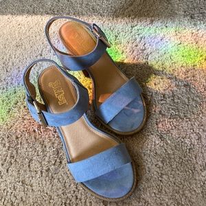 Brash Blue Suede Chunky Heels, Shoe Size 7.5 US